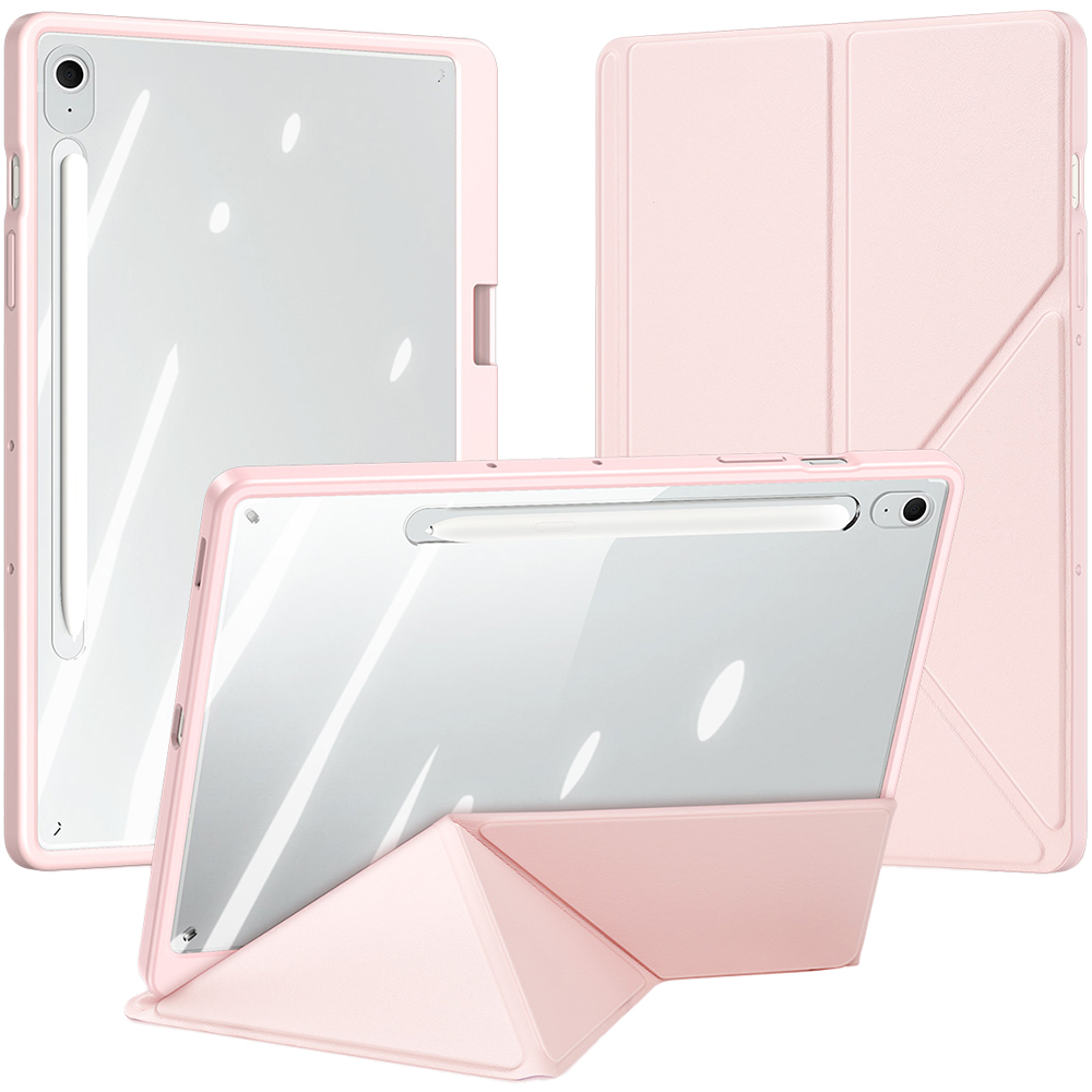 Etui Dux Ducis Magi z funkcją stand i składaną klapką do tabletów do Samsung Galaxy Tab S10 FE Plus, przezroczysto różowe